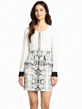 Nanette Lepore Snakeskin Print Cotton And Silk Blend Peplum Skirt Size 6 EUC!